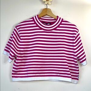 DKNY Pink and White Striped Crop Top